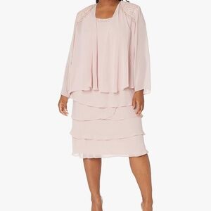 SLNY Women's 10 Rose Beaded Neck Sleeveless 2 Piece Sheath Dress & Jacket NWT